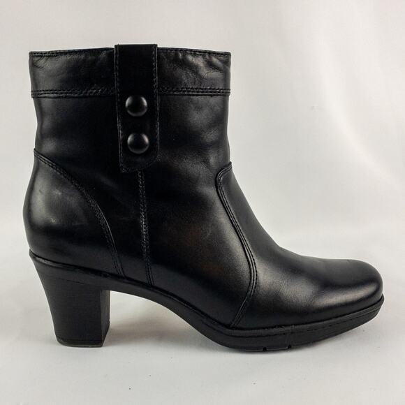 Clarks Black Leather Button Ankle Booties Boots Womens 7.5 - Picture 1 of 16